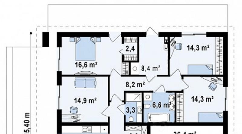 Planul unei case cu un etaj: opțiuni pentru proiecte gata făcute cu exemple foto Proiectele de căsuțe rezidențiale ale companiei Z500 nu sunt potrivite pentru construcția la cheie